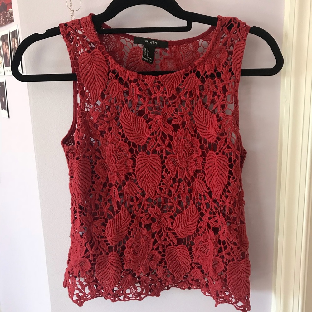 Forever 21 Red-Orange Crochet Top